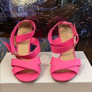 J.crew Hot Pink ankle strap block heels